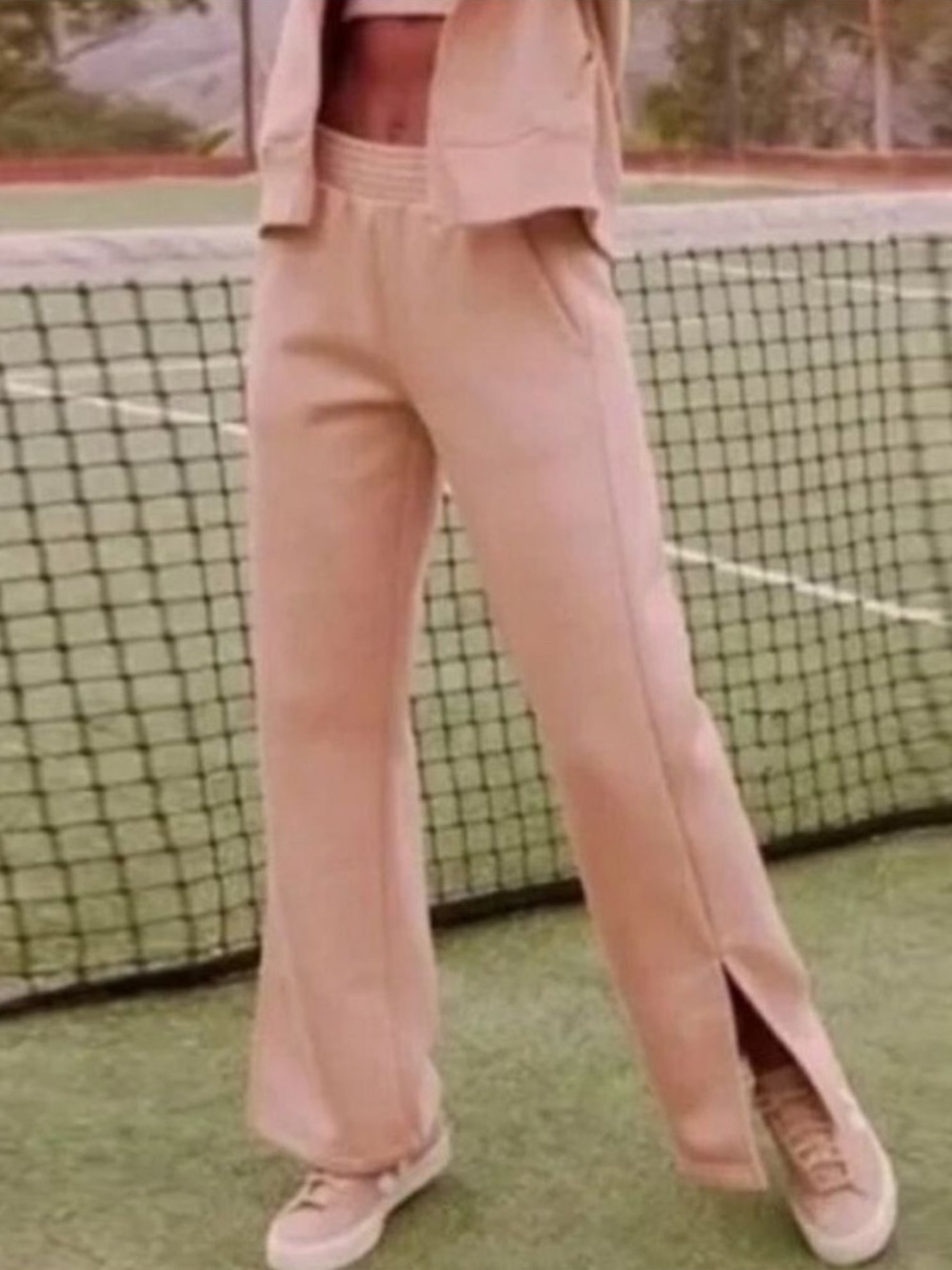 PACT Courtside Fleece Split Hem Sweatpants in Pink Organic Cotton